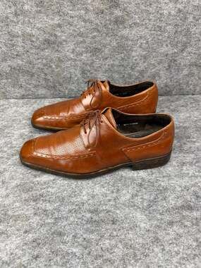 Mezlan Cognac Leather Apron Toe Lace-Up Dress Shoes Sz 10.5M